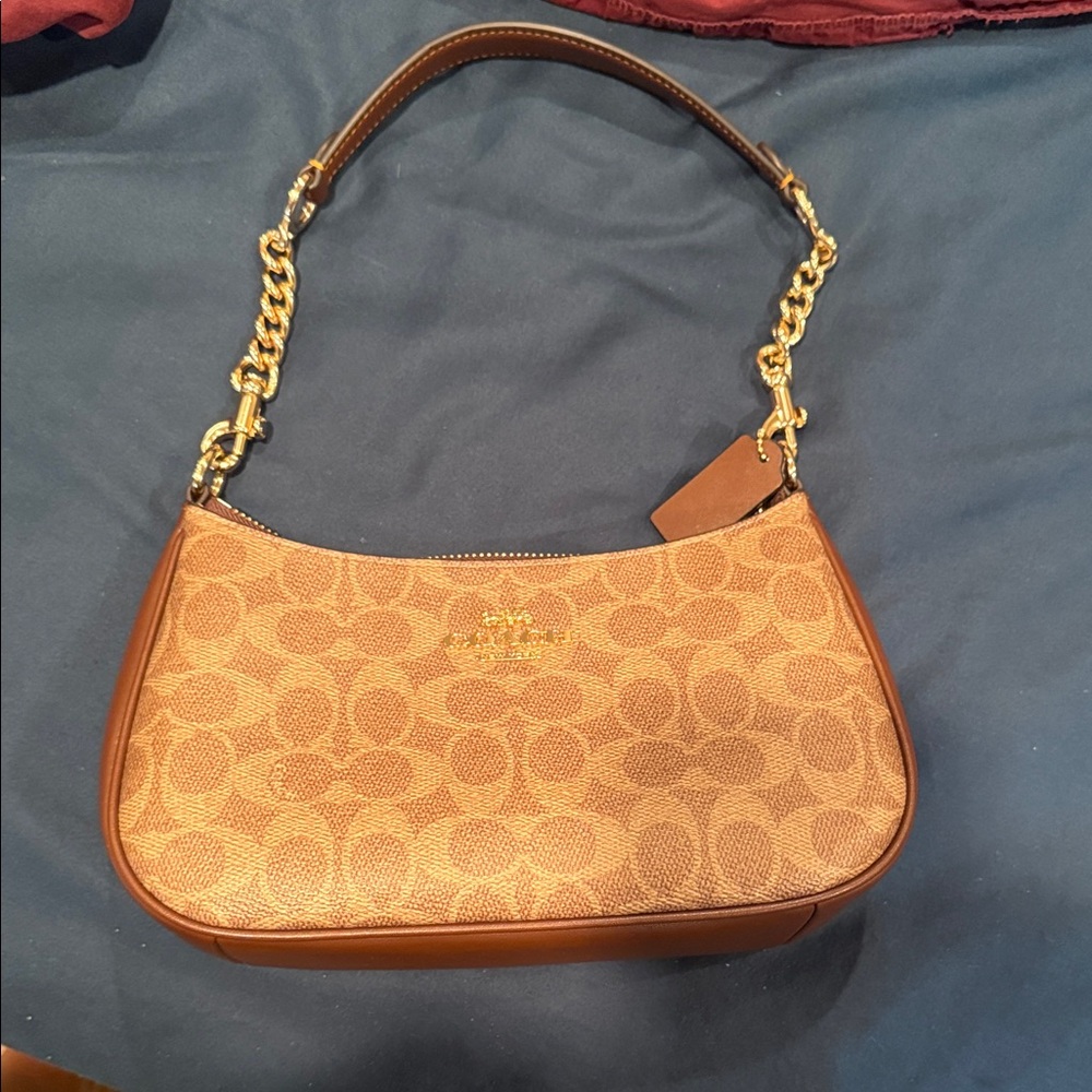 Coach Signature Tan and Brown Shoulder Bag